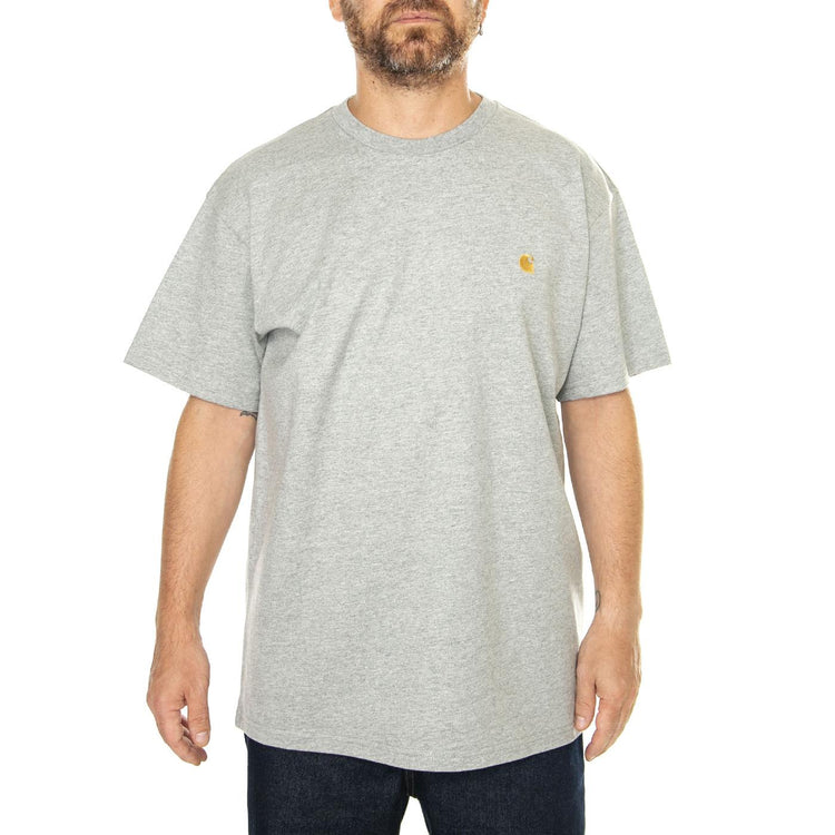 S/S Chase T-Shirt Grey / Gold - Maglietta Girocollo Uomo Grigia I026391-381  CARHARTT WIP 