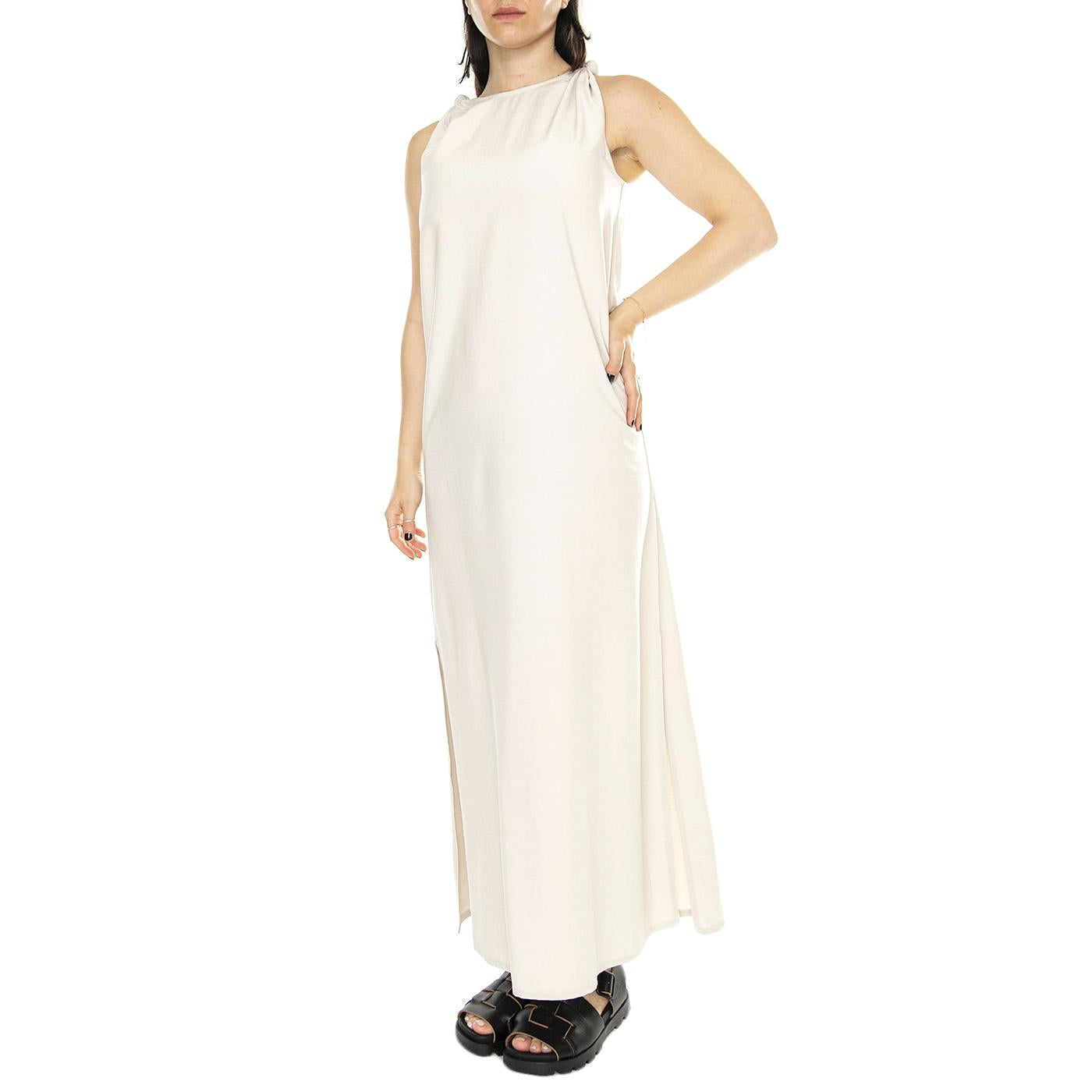 Vestido Largo Satinado Tirantes Blanco - Abito Donna Bianco 41W/11226 . WILD PONY 
