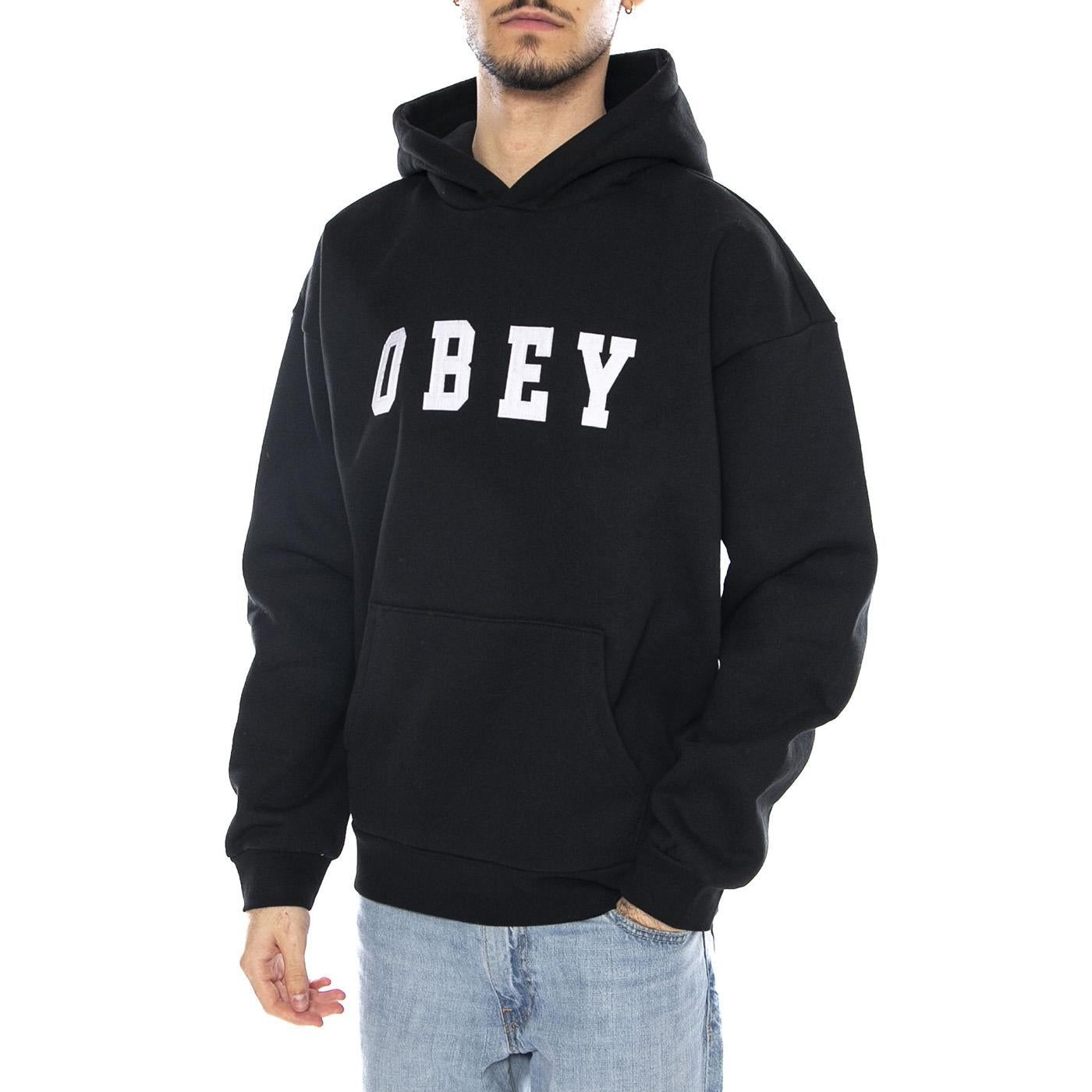 Obey Felt Extra Heavy Hood Fleece -- Felpa Uomo Nera 112470236 BLK OBEY 