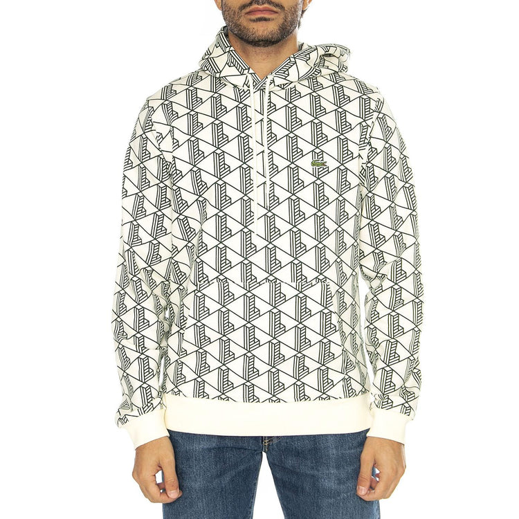 Lacoste Fleece-Hoodie mit Monogramm - Felpa con Cappuccio Uomo Bianca SH2855-00  LACOSTE 
