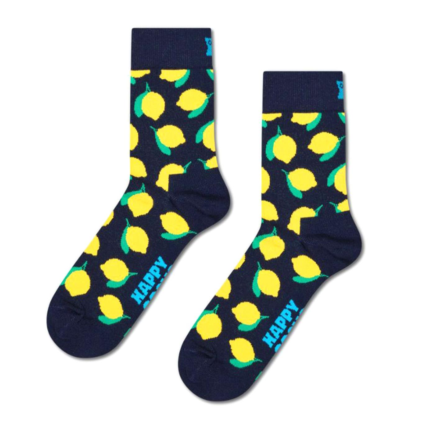 Lemon Short Crew Sock Blue - Calzini Blu P004557 NVY HAPPY SOCKS 