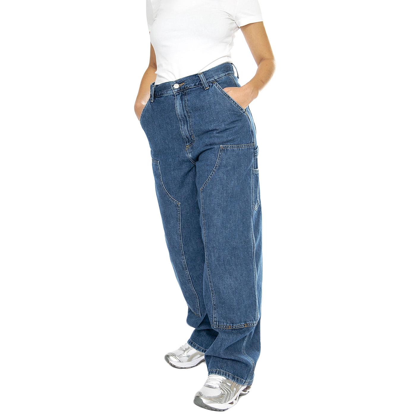 W' Brandon Double Knee Pant Blue stone washed - Pantaloni Denim Jeans Donna Blu I034229.0106  CARHARTT WIP 