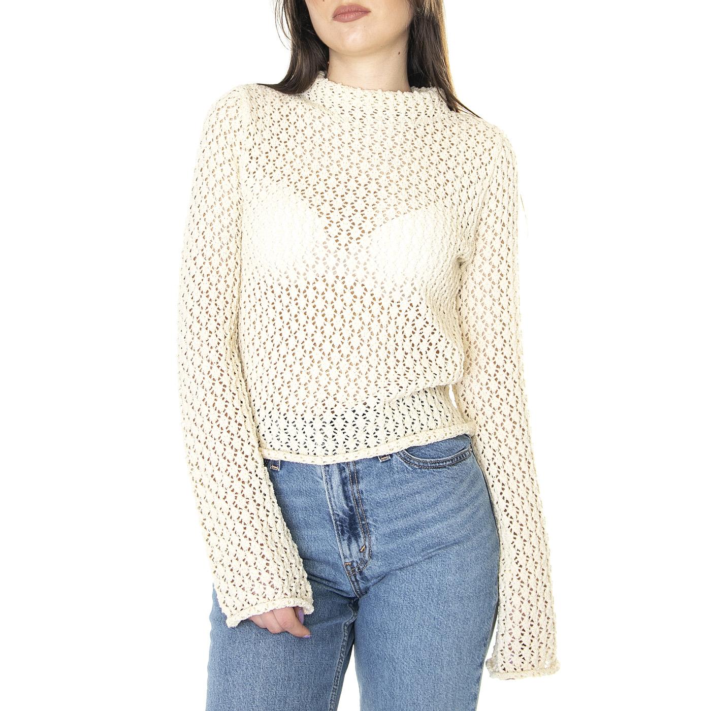 W' Top Calado con Manga Acampanada Beige - Top Donna Beige 31W/10236  WILD PONY 