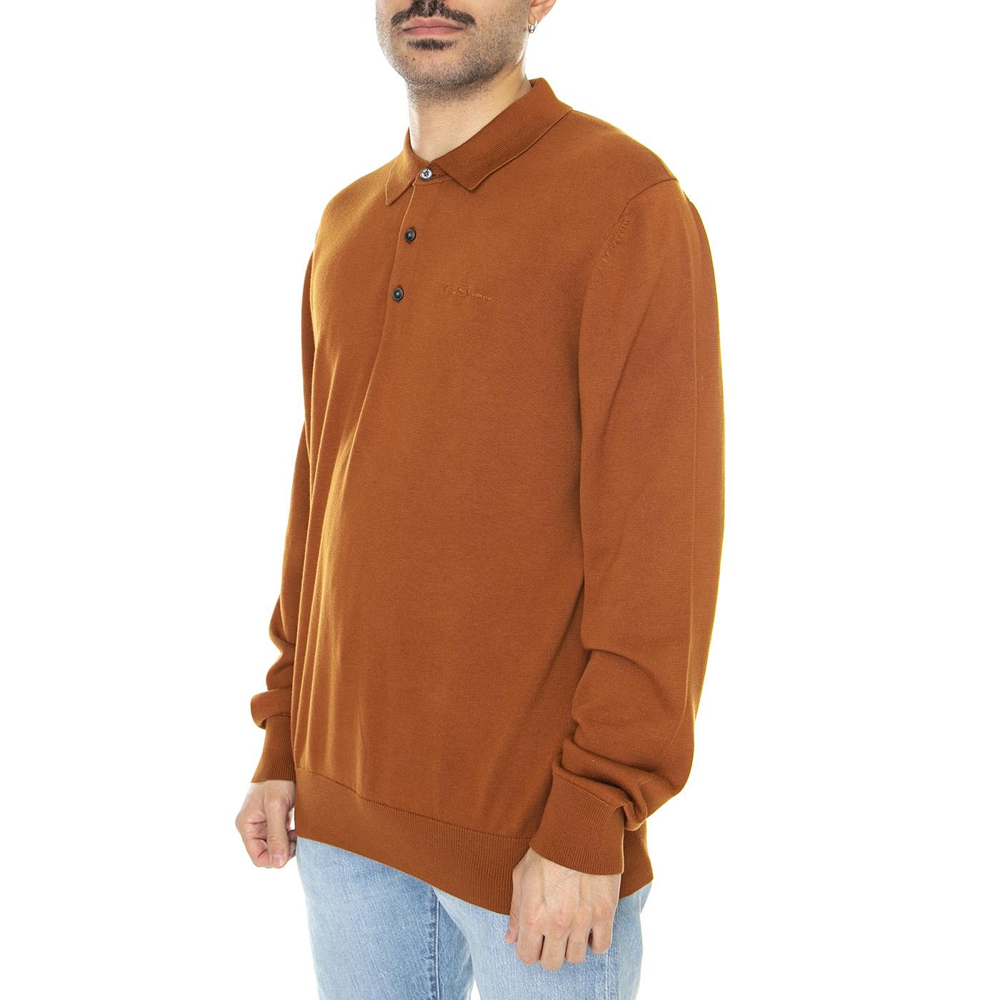 Signature Long Sleeve Polo Caramel - Polo Maniche Lunghe Uomo Marrone 63353-371  BEN SHERMAN 