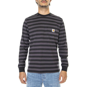L/S Merrick Pocket T-Shirt Merrick Stripe, Soot / Artichoke - Maglietta Girocollo Maniche Lunghe Uomo Multicolore I030784-0YPXX  CARHARTT WIP 