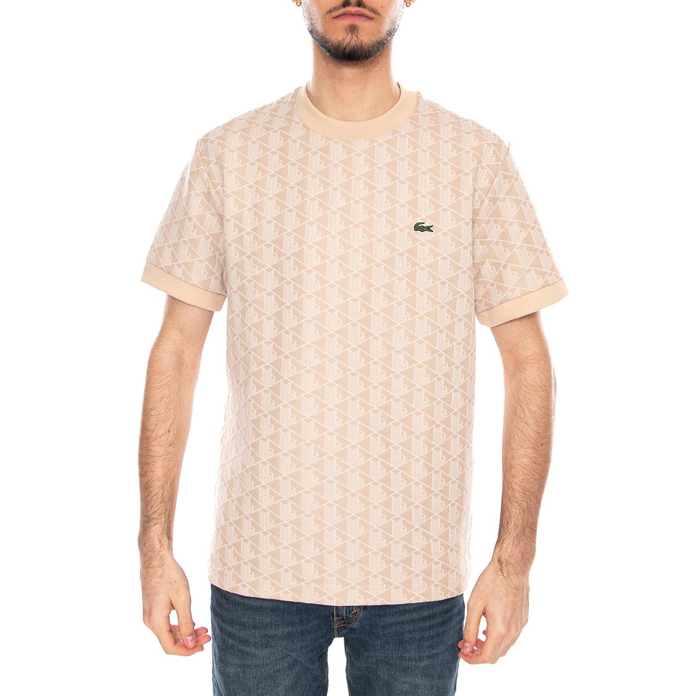T-shirt Slim Fit Monogramma Jacquard - Polo Uomo Beige con Logo Lacoste TH1197 8GI LACOSTE 