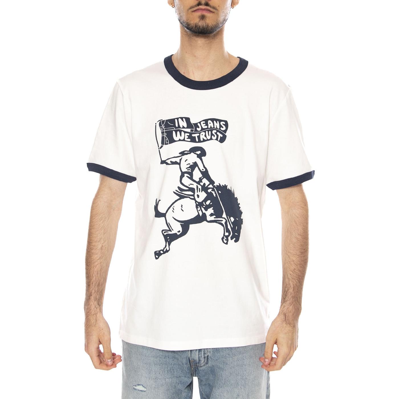 RINGER TEE WORN WHITE - Maglietta Girocollo Uomo Bianca 112378009 WHT WRANGLER 