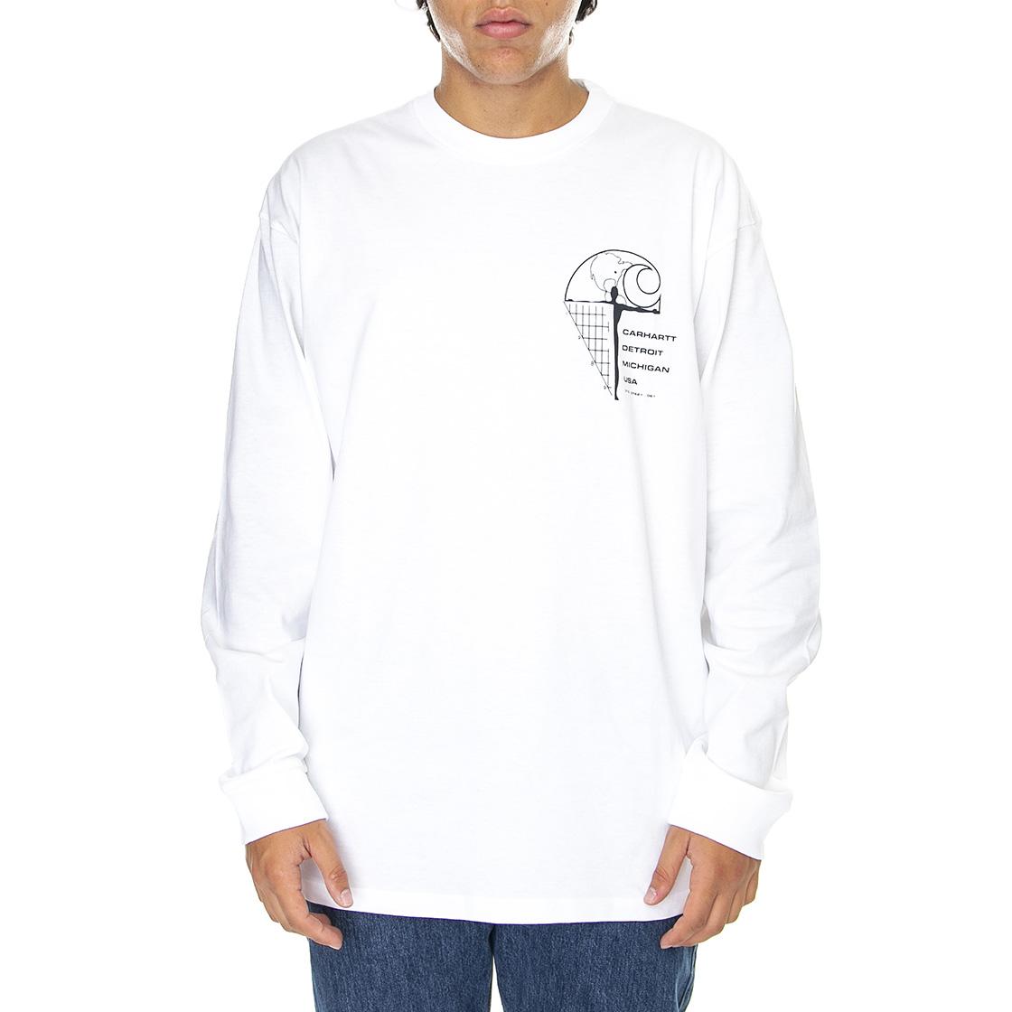 L/S Ratios T-Shirt White / Dark Navy - Maglietta Girocollo Maniche Lunghe Uomo Bianca I031001-12HXX  CARHARTT WIP 