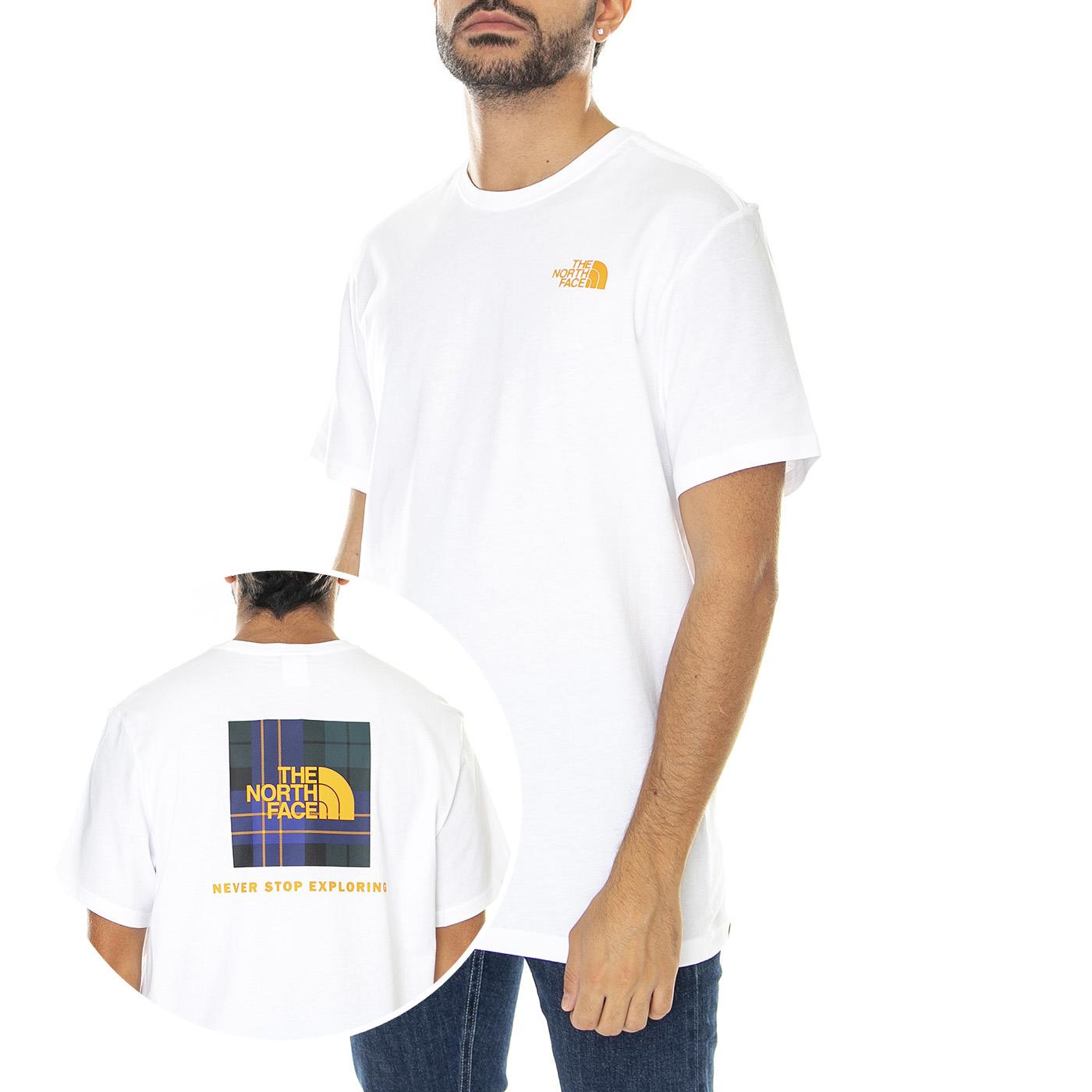 S/S Redbox Tee Eu TNF White / Ponderosa Green Large Halfdome Plaid Print - Maglietta Girocollo Uomo Bianca NF0A2TX283V1  THE NORTH FACE 