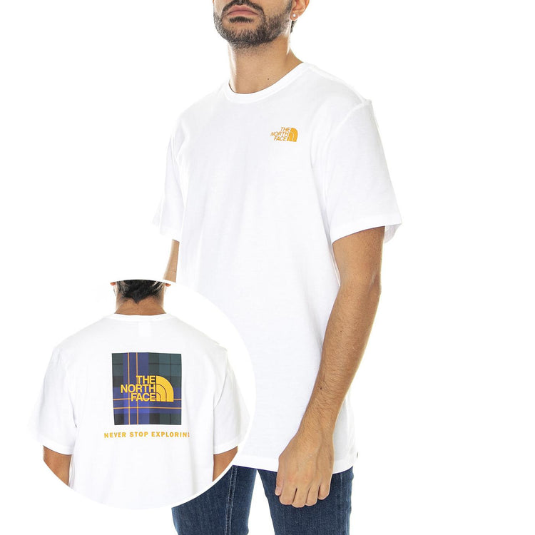 S/S Redbox Tee Eu TNF White / Ponderosa Green Large Halfdome Plaid Print - Maglietta Girocollo Uomo Bianca NF0A2TX283V1  THE NORTH FACE 