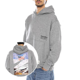 Sternen und Streifen Grauer Hoodie - Grauer Herren-Hoodie mit Katzenmotiv