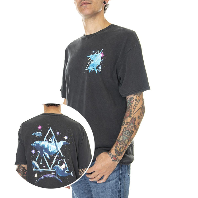Space Dolphins Washed S/S Tee Black - Maglietta Girocollo Uomo Grigia TS01849-BLACK  HUF 