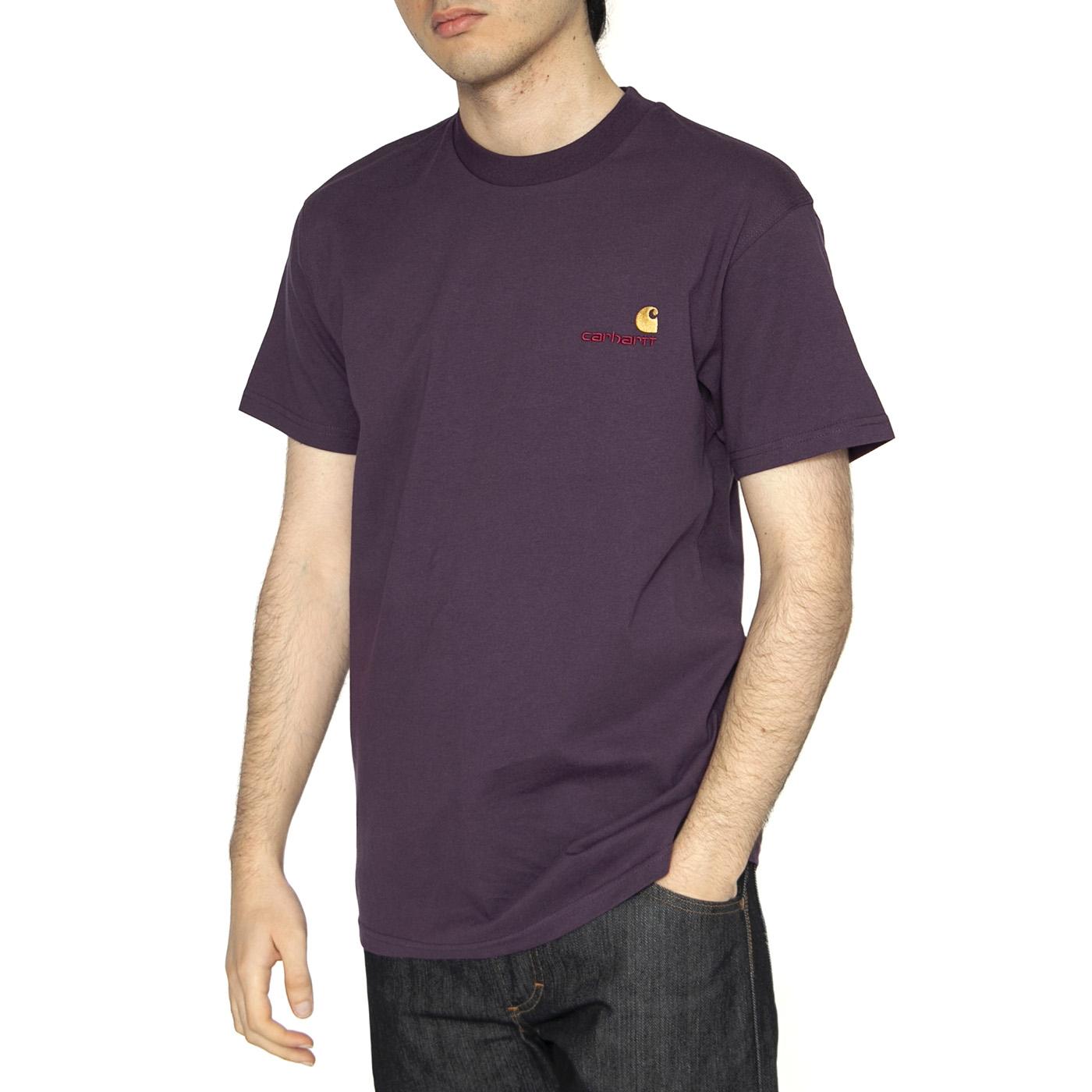 S/S American Script T-Shirt Huckleberry - Maglietta Girocollo Uomo Viola I029956.HUXX  CARHARTT WIP 