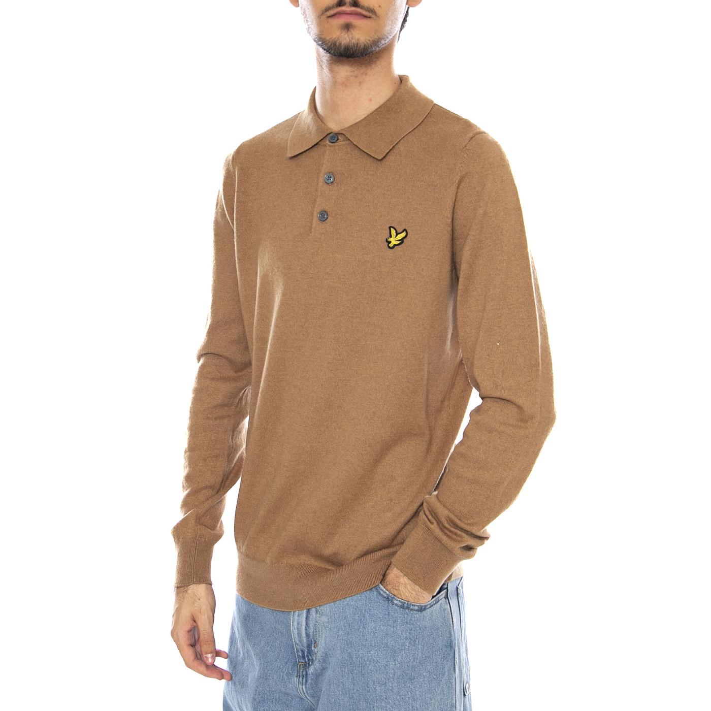 Cotton Merino Long Sleeve Knit Tigers Eye - Maglione Polo Uomo Marrone KN2113VC-X851 . LYLE & SCOTT 