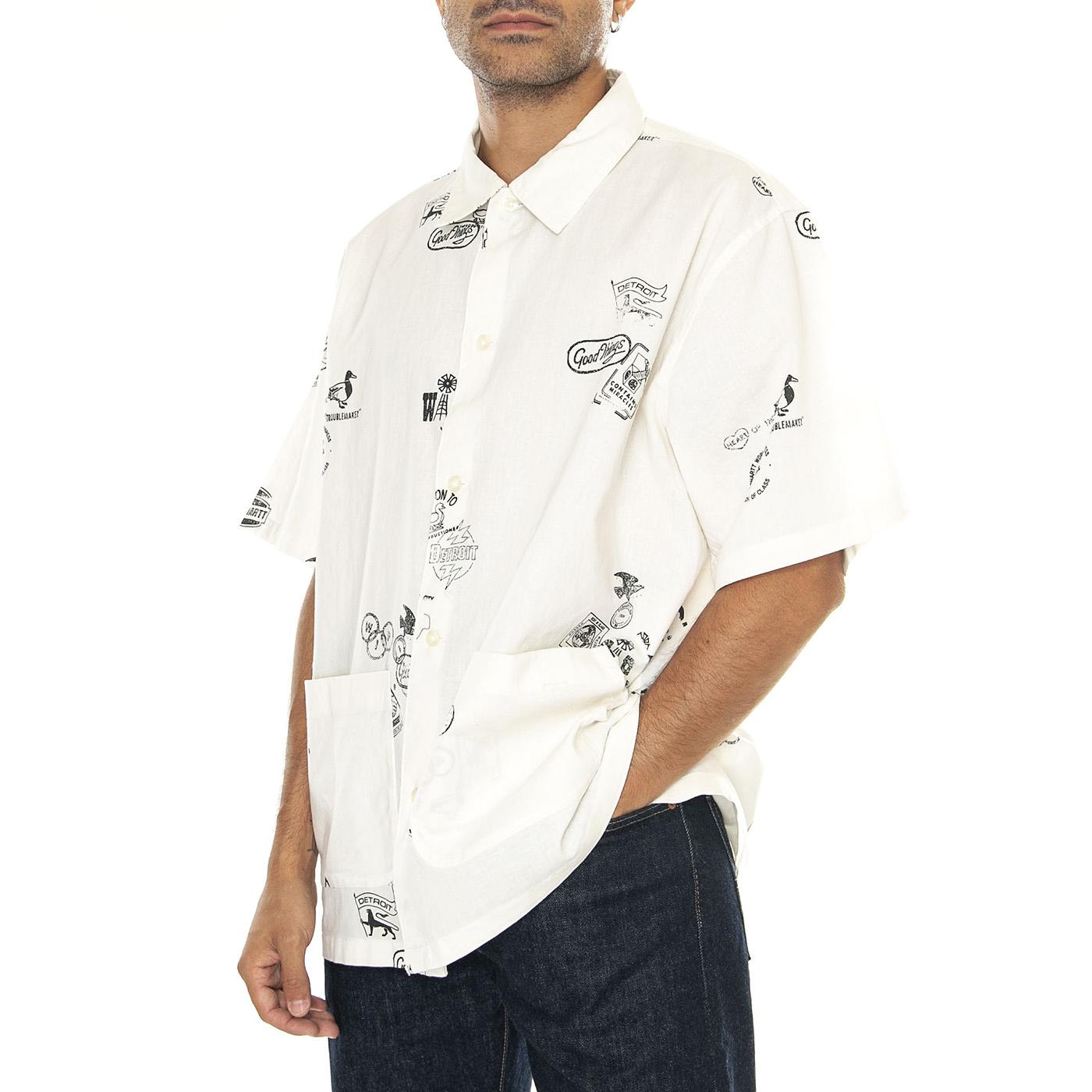 S/S Stamp Shirt Stamp Print, Wax - Camicia Maniche Corte Uomo Bianca I033689.2MAXX  CARHARTT WIP 