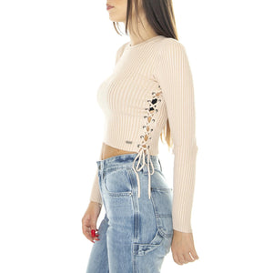 Go Lace Up Sweater Top Smoked Peach - Maglione Donna Beige W3BR09Z2YK2-G133  GUESS ORIGINALS 