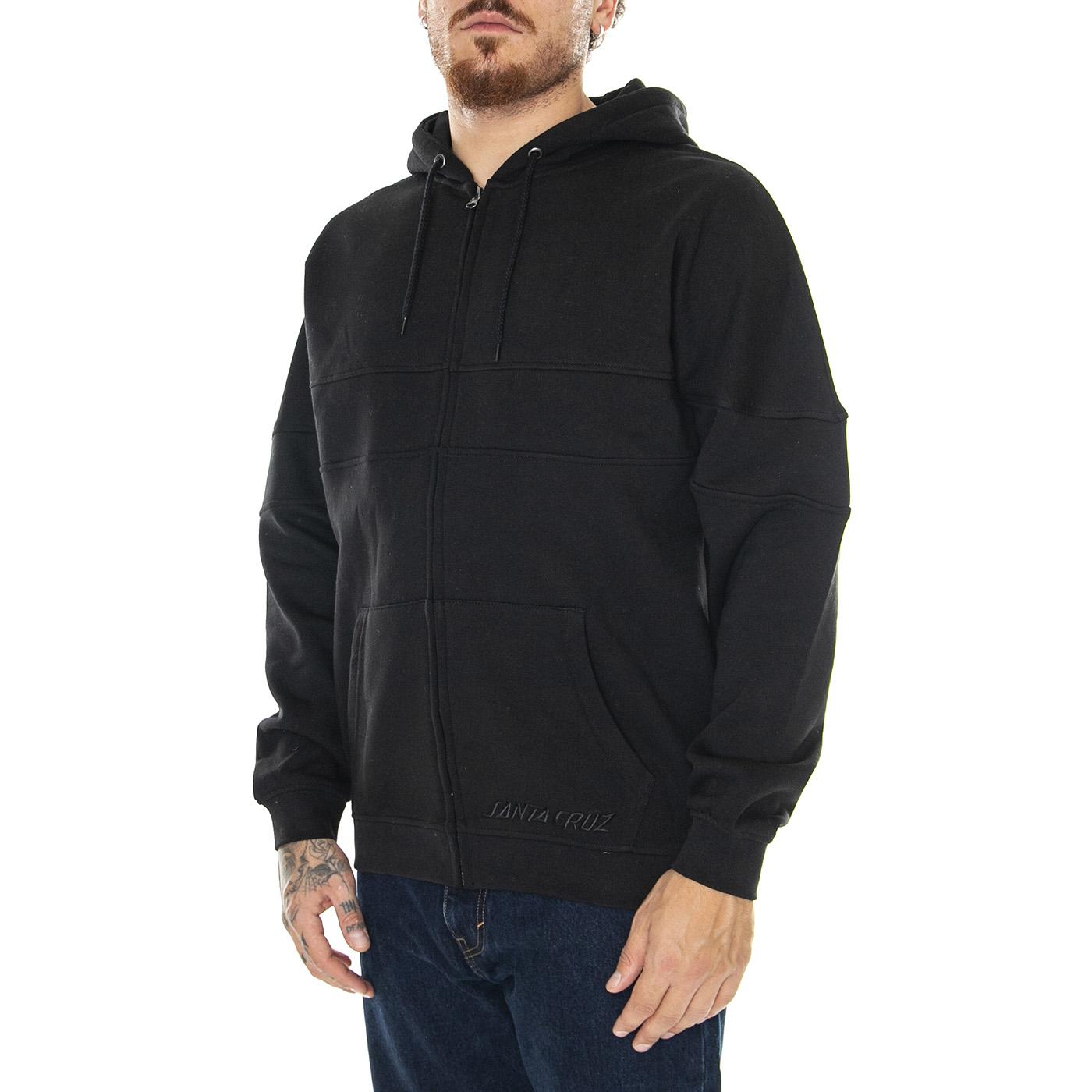M' Tonal Strip Panel Zip Hood Black - Felpa con Cappuccio Uomo Nera Tonal Strip Panel Zip Hood Black  SANTA CRUZ 