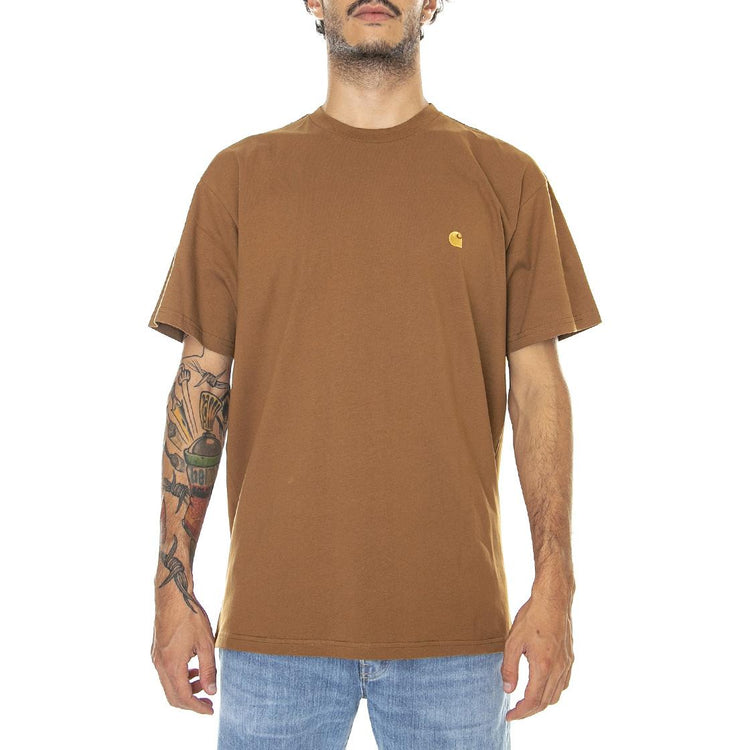 S/S Chase T-Shirt Hamilton Brown / Gold - Maglietta Girocollo Uomo Marrone I026391-00YXX  CARHARTT WIP 