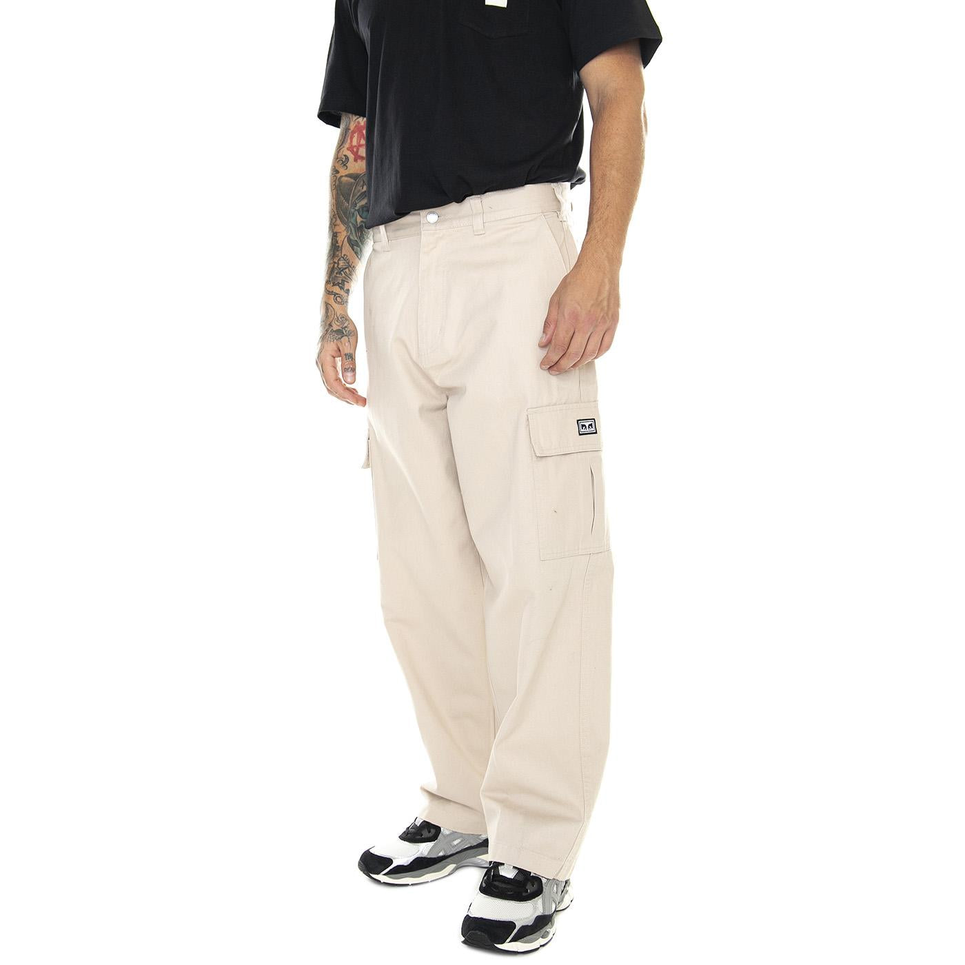 M' Bigwig Baggy Twill Cargo Panr Silver Grey - Pantaloni Uomo Beige 142020217-SIG  OBEY 