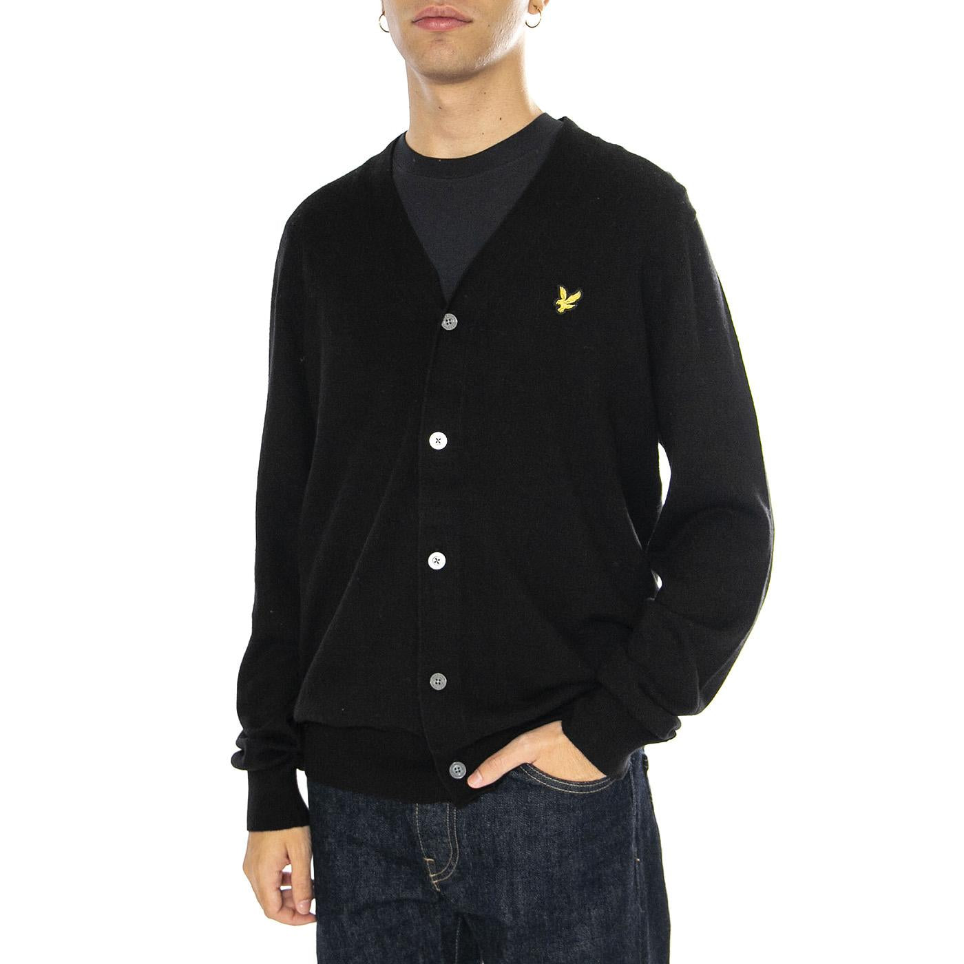 Cotton Merino V Neck Cardigan Jet Black - Cardigan Uomo Nero KN2100V-Z865  LYLE & SCOTT 