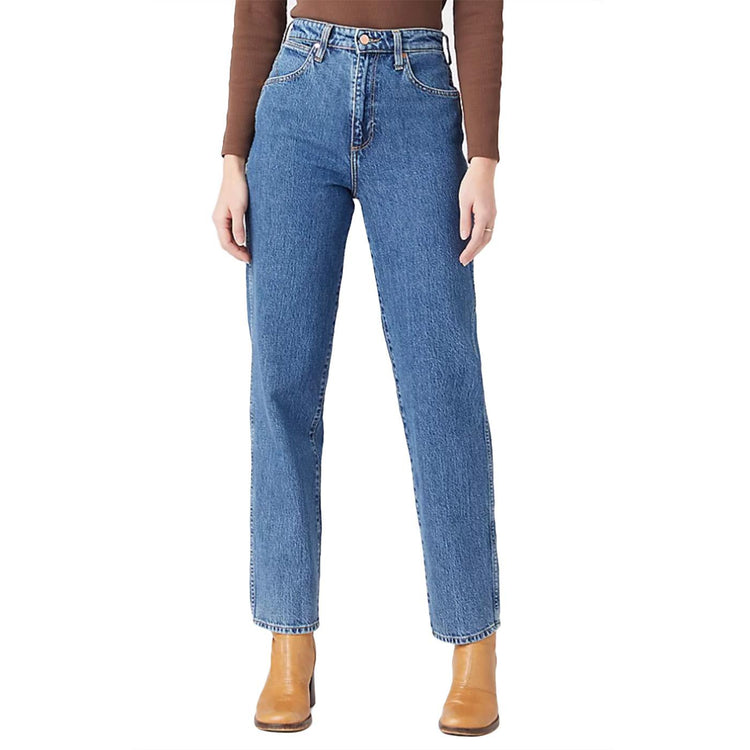 Mom Straight Winter Hue Denim Pants - Pantaloni Denim Jeans Donna Blu W27M16Z18  WRANGLER 