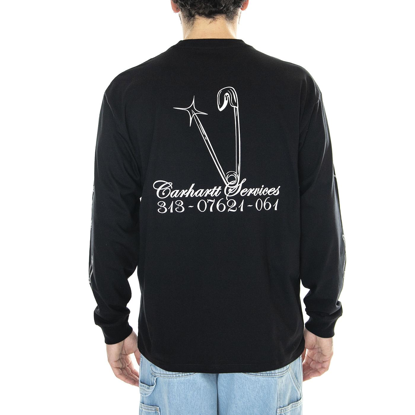 L/S Safety Pin T-Shirt Black / White - Maglietta Girocollo Maniche Lunghe Uomo Nera I032892.0D2XX  CARHARTT WIP 
