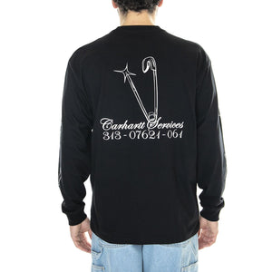 L/S Safety Pin T-Shirt Black / White - Maglietta Girocollo Maniche Lunghe Uomo Nera I032892.0D2XX  CARHARTT WIP 