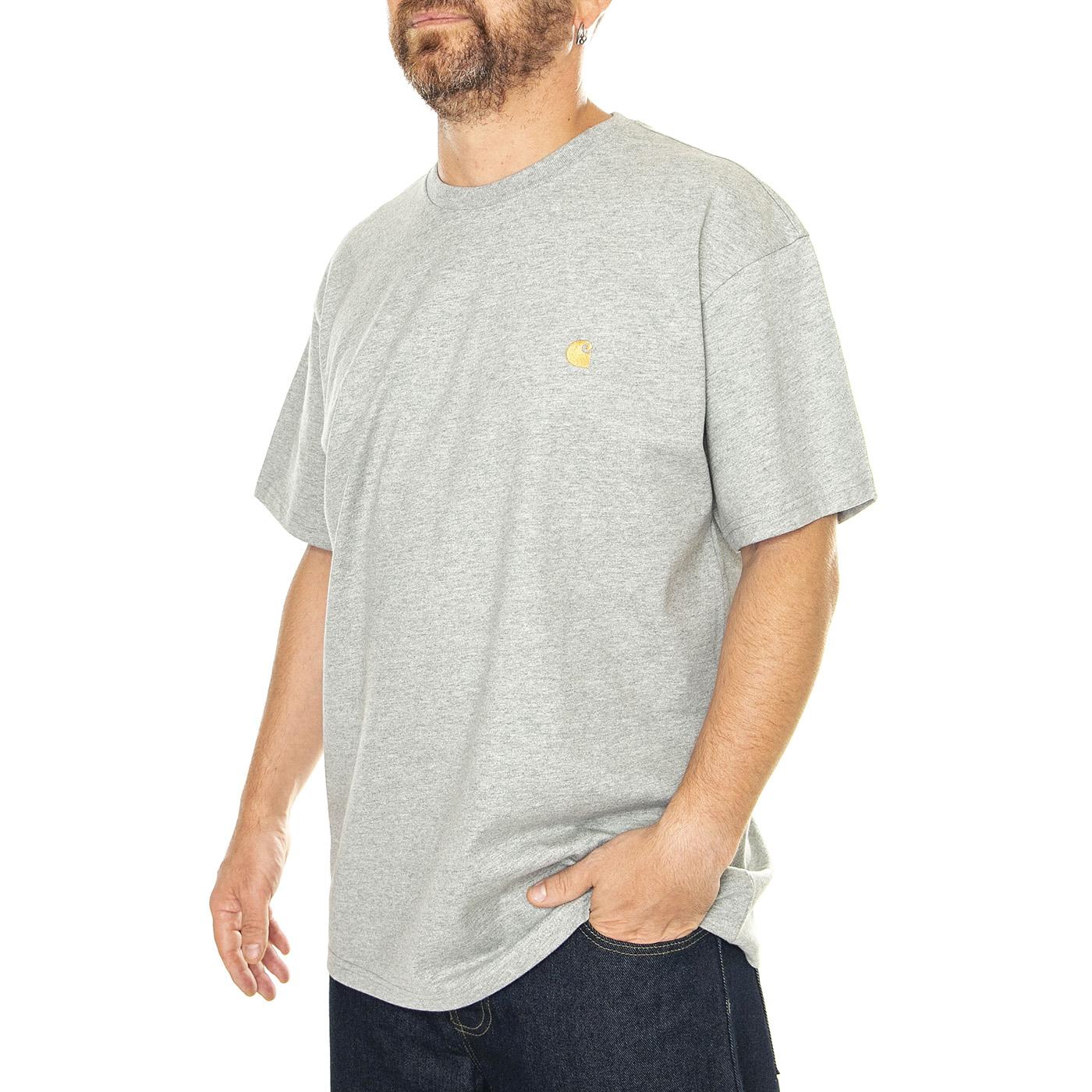 S/S Chase T-Shirt Grey / Gold - Maglietta Girocollo Uomo Grigia I026391-381  CARHARTT WIP 