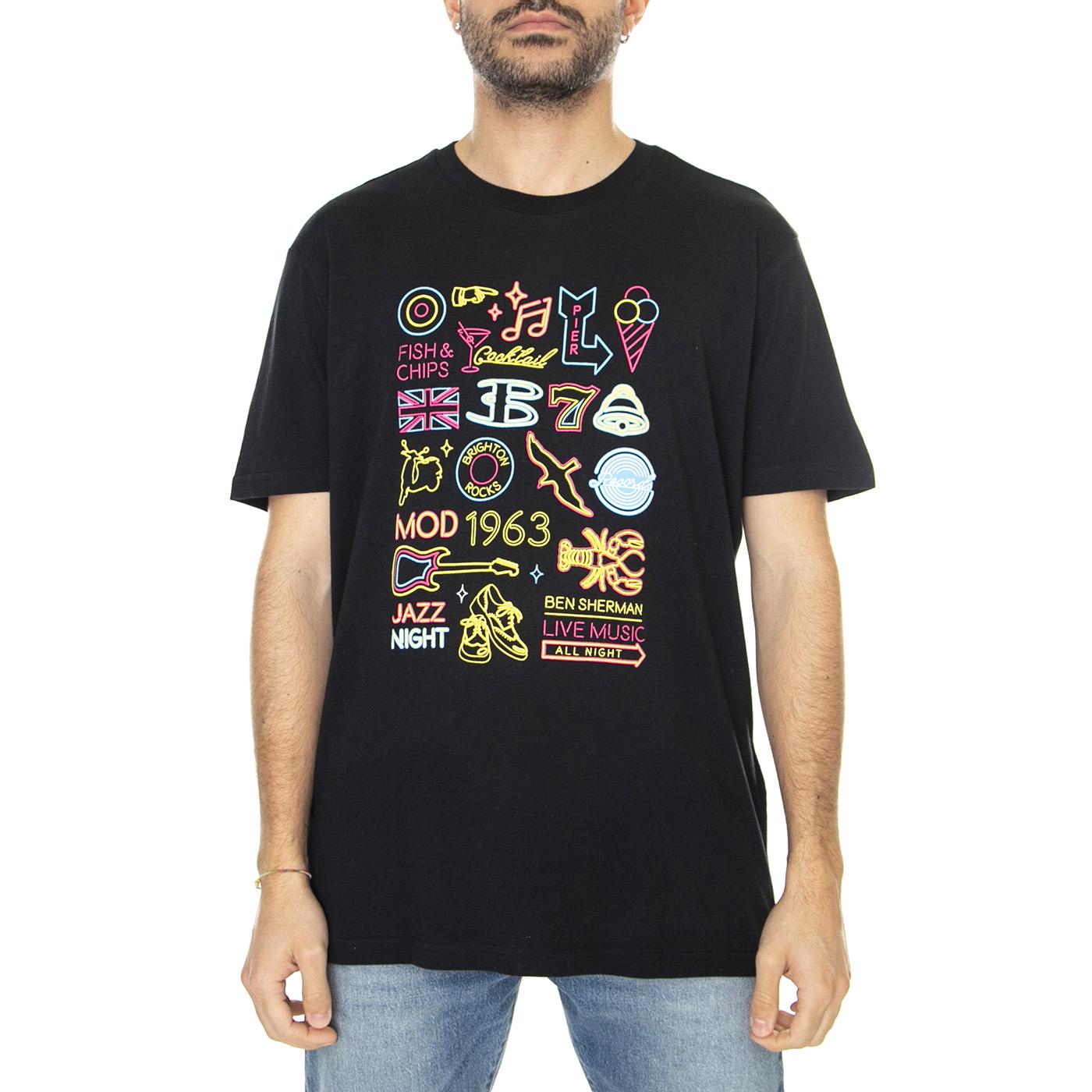Night At Brighton Beach Tee Black - Maglietta Girocollo Uomo Nera 67142-290  BEN SHERMAN 