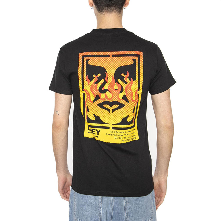 Obey Icon Stencile Flame Tee Black - Maglietta Girocollo Uomo Nera 165264048-BLK  OBEY 