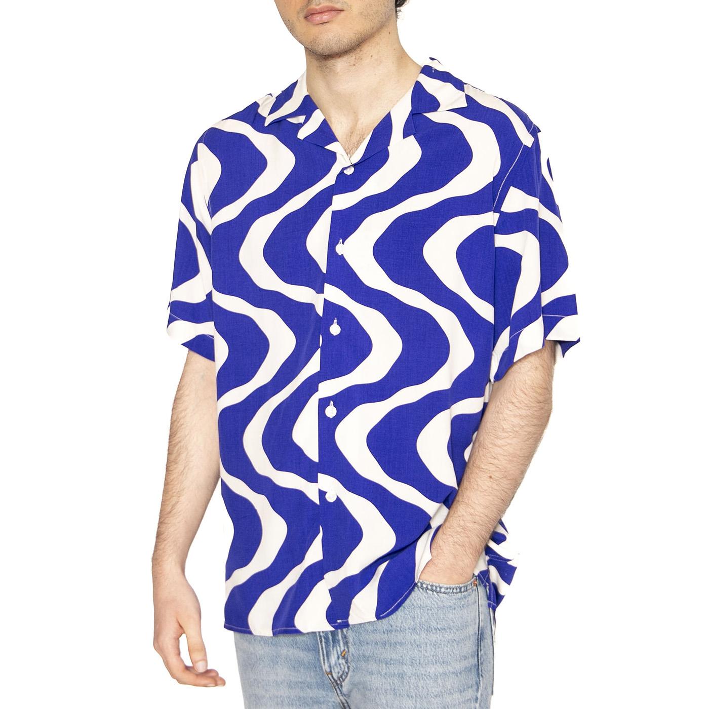 Blue Rippling Viscose Shirt - Camicia Maniche Corte Uomo Multicolore 7005-50-7005-50  OAS 